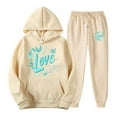 thumbnail image 3 of Feancey Prime Sales Hooded Sweat Suits for Womens 2 Piece Tracksuit Outfits Valentines Day Love Printed Hoodies and Jogger Pants Lounge Sets Beige 3XL, 3 of 6