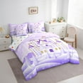 thumbnail image 3 of Manfei Fairy Tale Castle Bedding Comforter Set 7-Piece,Snow Pine Full Bedding Set,Purple White Fitted Sheet Flat Sheet,Breathable Bedroom Decor Reversible, 3 of 7