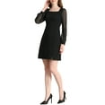 thumbnail image 5 of INSPIRE CHIC Women's Square Neck Split Side Semi-Sheer Puff Sleeve Mini A-Line Dress XL Black, 5 of 8