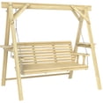 thumbnail image 1 of Outsunny 3 Seat Porch Swing with Stand and Side Tables, Natural Wood, 1 of 10