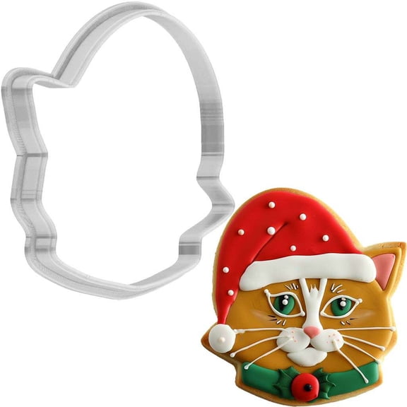 Christmas Cat Wearing Santa Hat Cookie Cutter 4 Inch Made in USA by WONDERTORY