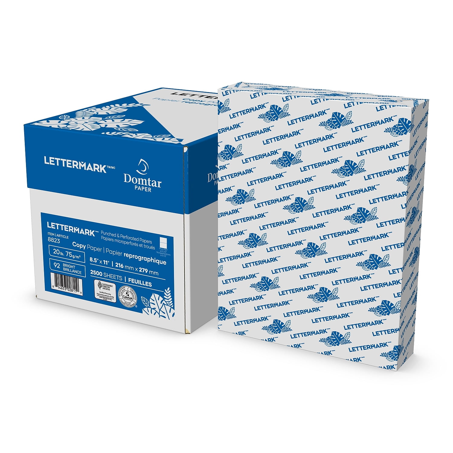 Domtar Custom Cut-Sheet Copy Paper 92 Bright 20lb 8.5x11 White 5 Reams 8823
