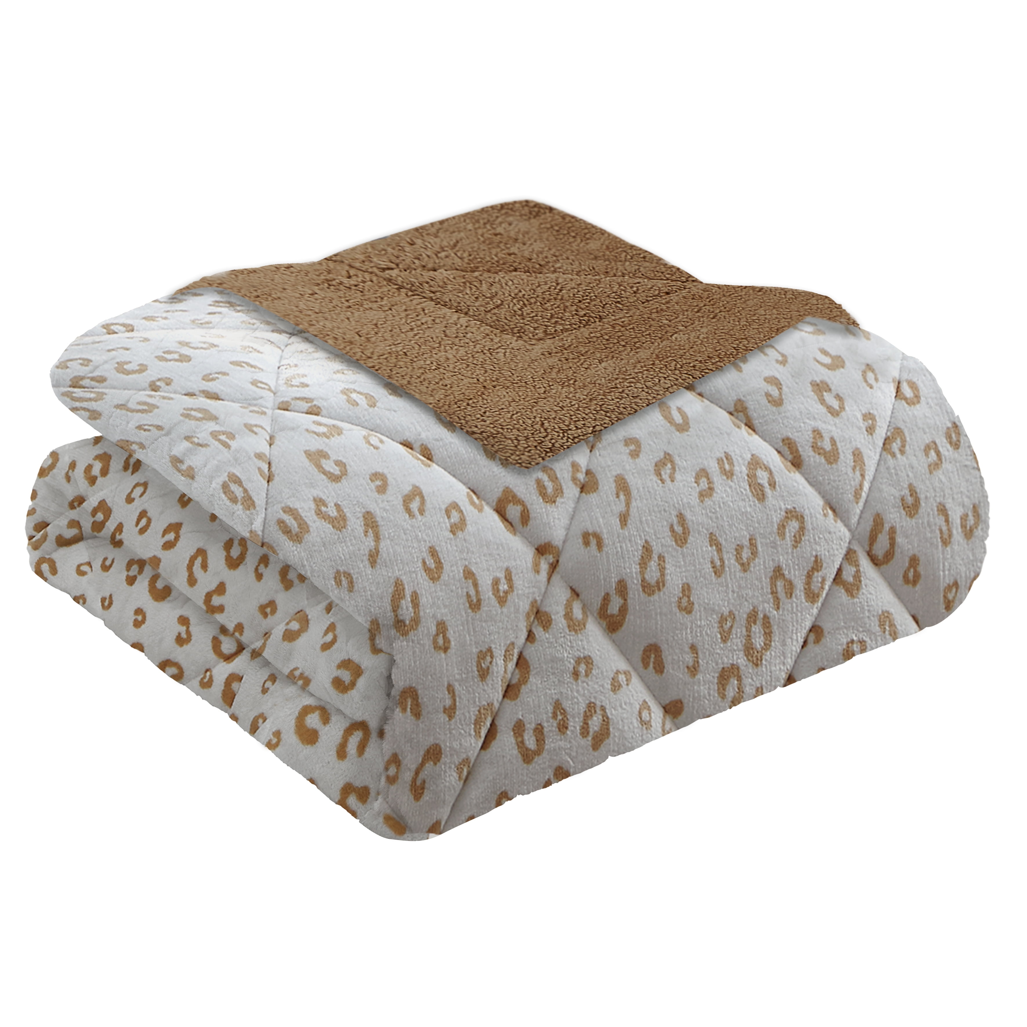 Design Studio Leopard Tan Ultra 3-Piece Plush/Sherpa Comforter Set - Queen