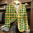 thumbnail image 2 of Levmjia Men's St. Patrick's Day Corduroy Blazer Green Clover Print Single - Breasted Pocket Blazer S - 4XL 98% Cotton 2% Spandex Suit Jacket Saint Patrick's Day Outfit, 2 of 8