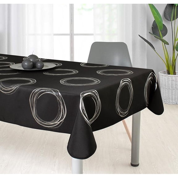 Circle Black 100% Polyester, Stain Resistant Tablecloth 118 x 59 inch