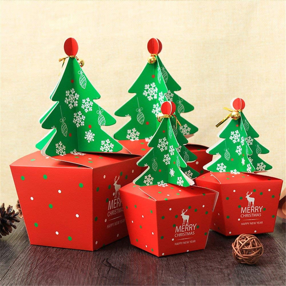 5 x Christmas Tree Decoration Boxes Table Place Favour Stocking Sweet Treats 