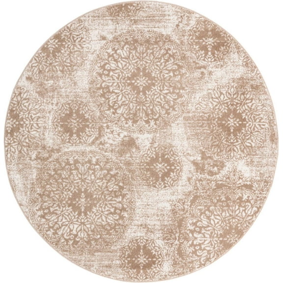 Rugs.com Monte Carlo Collection Rug – 7' Round Beige Medium Rug Perfect For Kitchens, Dining Rooms
