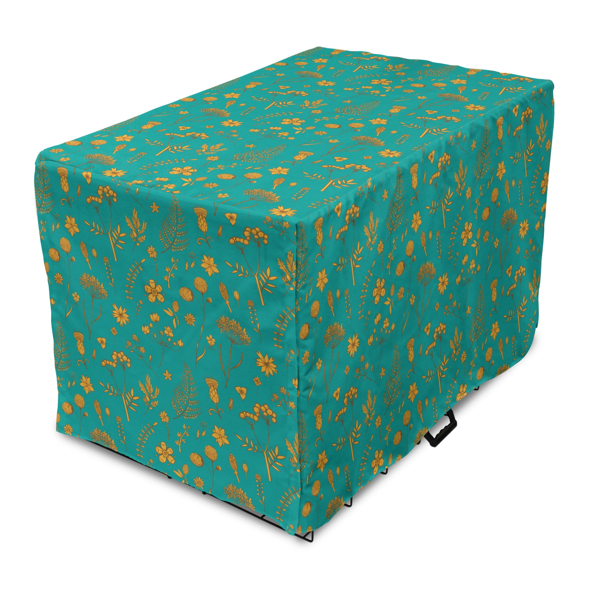 Floral Dog Crate Cover, Continuous Pattern of Flowers Bicolour Design