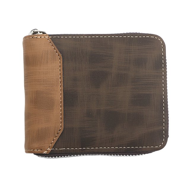 Monedero Moda PU Esmerilado monedero de estilo corto para hombres Clip de dinero Bolso con cremallera de múltiples ranuras MFZFUKR BST3002714-2