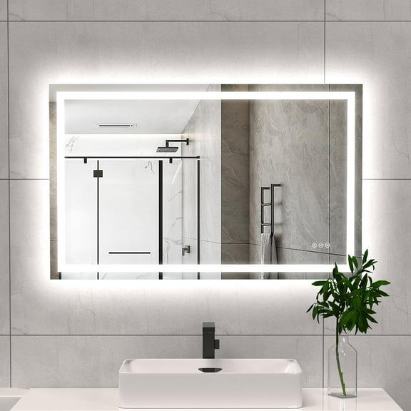 LED Bathroom Mirror Lights 48x30 Inch Front & Backlit Lights Vanity Mirror, Wall Mounted Anti-Fog Dimmable LED Makeup Mirror, IP54 3K-6K Warm/Natural/Daylight, Tempered Glass (Horizontal/Vertical) UL