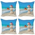 thumbnail image 1 of Ambesonne Christmas Throw Pillow Cover 4 Pack, Sand Snowman Santa Hat, 16", Blue and Vermilion, 1 of 6