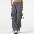 thumbnail image 4 of Womens Cargo Pants High Waisted Baggy Wide Leg Plus Size Parachute Pants with Pockets and drawstring Cargos Lightweight Trousers Y2K Dark Gray XL, 4 of 7