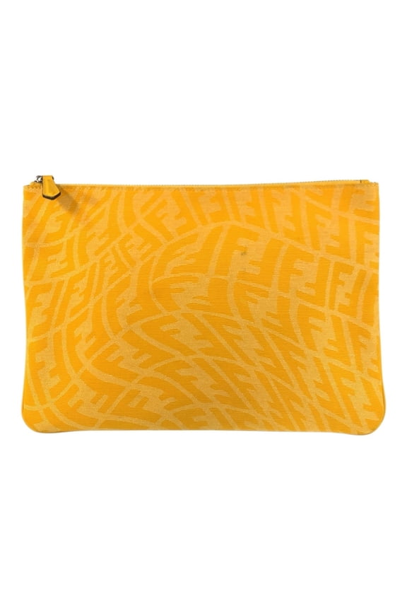 Pre-Owned FENDI FF Vertigo Yellow Canvas with Silver Hardware 7N0111 Clutch Bag/Second Bag for...