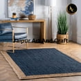 thumbnail image 4 of Jaipur Art And Craft Blue Black Border Handmade Rectangle Reversible Jute Area Rug (2x6 Sq ft), 4 of 7