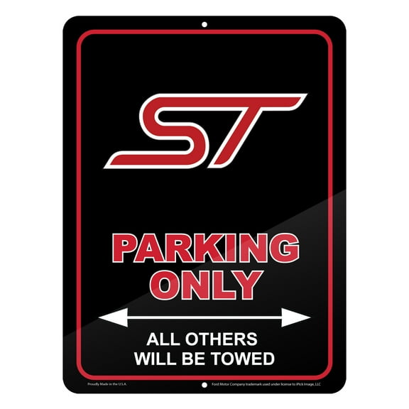 iPick Image for Ford ST 12" x 9" Parking Only Sign in Black Glassy Aluminum, Official Licensed