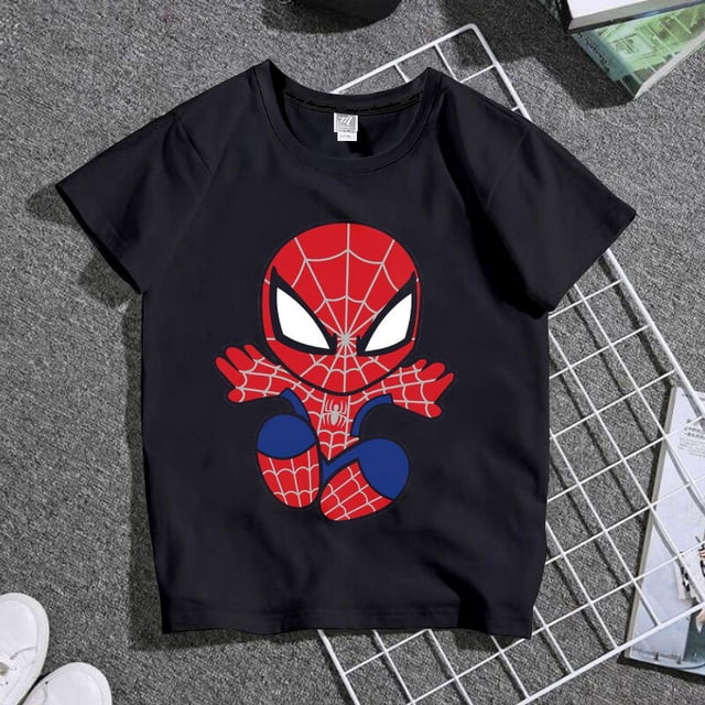 Cute Cartoon Spiderman Familia Ropa a juego Papá Mamá Niños Niñas Trajes a juego Niños Adultos Ropa de verano Negro T-shirtAdult (L) Gao Jinjia LED
