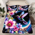 thumbnail image 2 of Homewish Animal Hummingbird Twin Sheet Sets 3pcs for Female Men,Boho Floral Moon Twin Fitted Sheet Microfiber,Chic Flowers Breathable Flat Sheet,Microfiber Bedroom Decor, 2 of 7