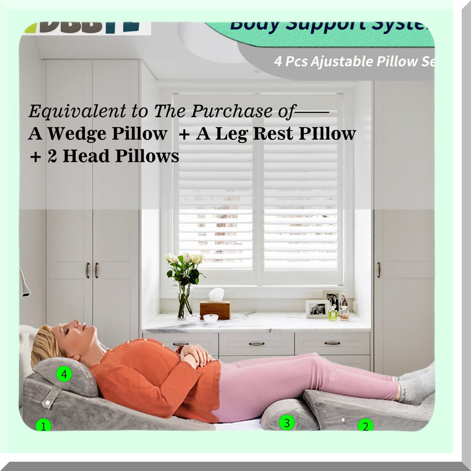 AdjustaRest Memory Foam Bed Wedge Set 4PCS Support Pillows for Post Surgery Recovery Back Neck Leg Pain Relief Acid Reflux GERD Sitting Reading Dark Gray Walmart