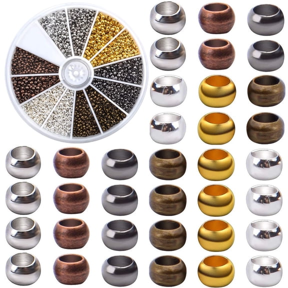 2250 Pieces 6 Colors Tube Crimp Beads Jewelry Making Ends Round Loose Spacer Beads Metal Beads for Jewellery Making, 2 Sizes