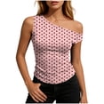 thumbnail image 2 of Lmueinov Womens Short Sleeve Tops Off One Shoulder Casual Slim Fit Polka Dot Gingham Striped Ombre Gradient Tank Tops 2026 Asymmetrical Going Out Sleeveless Tee Shirts for Daily Party Vacation, 2 of 5
