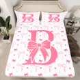 thumbnail image 2 of Manfei Dreamy Princess Letter B Twin Sheet Sets, Girly Pink Ribbon Bow-tie Twin Fitted Sheet, Teens Kids Girls Flat Sheet, Luxury Bedroom Decor, 3pcs, 2 of 7
