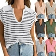 thumbnail image 7 of Lovskoo Summer Sweaters for Women 2024 V Neck Striped Cap Sleeve Tank Tops Sleeveless Spring Clothes Sweater Vest Green S, 7 of 7