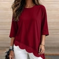 thumbnail image 3 of Lmueinov 3/4 Length Sleeve Womens Tops Crew Neck Lace Scalloped Hem Casual Shirts Solid Loose Fit Blouses Summer Fall Vacation Outfits, 3 of 7