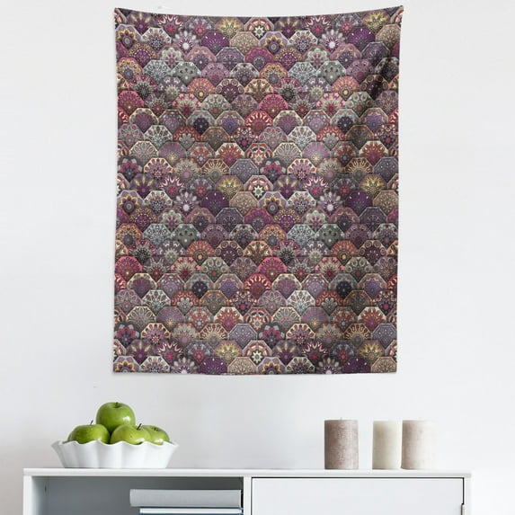 Moroccan Tapestry, Colorful Vintage Floral Mandala Pastel Hexagonal Overlapping Design Mexican Ornate, Fabric Wall Hanging Decor for Bedroom Living Room Dorm, 5 Sizes, Multicolor, by Ambesonne