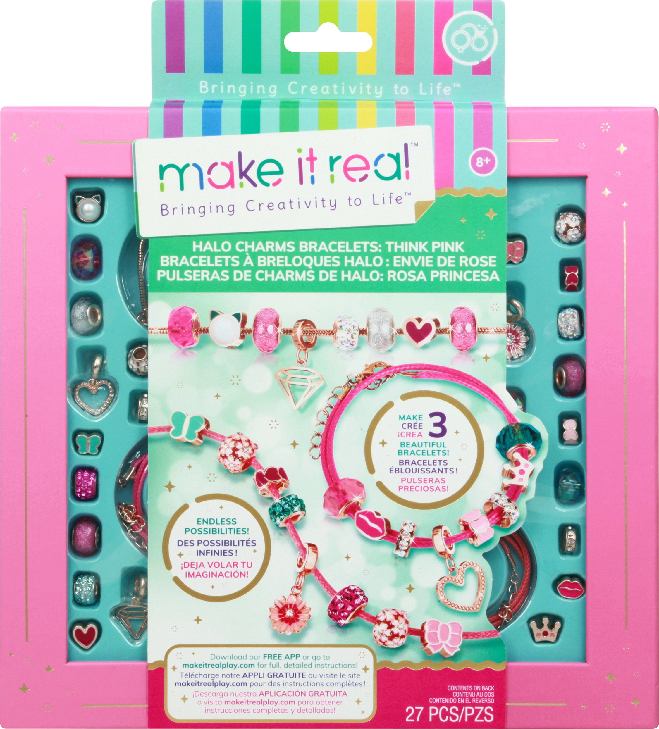 Make It Real: Halo Charms Bracelets - True Blue - Create 3 Metallic  Bracelets, 28 Pieces, All-In-One, DIY Unique Charm & Bead Jewelry Kit,  Tweens & Girls, Arts & Crafts, Kids Ages