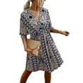 thumbnail image 3 of hirigin Women's Casual Dress, V-Neck Half Sleeve Boho Style Printed Elastic Waist Big Hem Dresses, 3 of 5