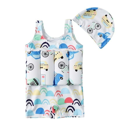 

Wmkox8yii Swimsuits For Toddler Baby Girls Buoyancy Swimsuit Car Print Sleeveless Front Zipper One-piece Swimsuit
