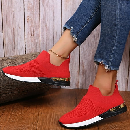 Up to 30% off  Zanvin Women s Fashion Sneakers Clearance Casual Work Shoes Non Slip Running Shoes Athletic Sneakers Thick Soled Sports Walking Shoes  Red  Size 5-5.5