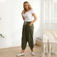 thumbnail image 3 of Mordenmiss Women's Baggy Drawstring Pants Wide Leg Pants Casual Elastic Waist Trousers Army Green M, 3 of 4