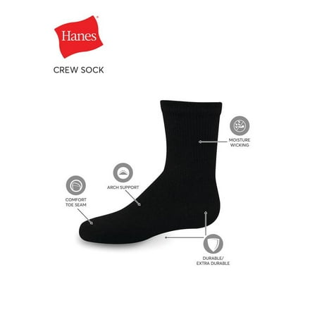 Photo 1 of Hanes Boys Socks, 12 Pack Crew Cushion, Sizes S - L