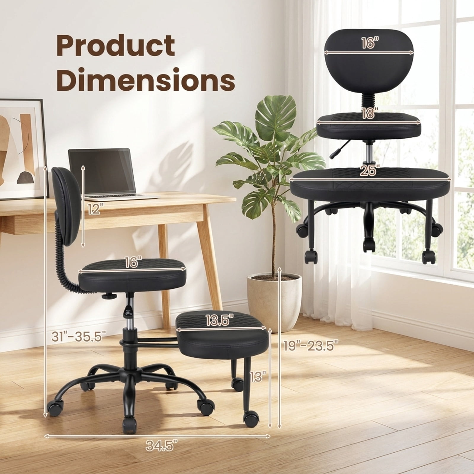 Furnibear Ergonomic Cross Legged Office Chair with Height-Adjustable Seat for Home Office Study Desk Computer Task, Black