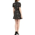 thumbnail image 3 of INSPIRE CHIC Women's Ruffle Floral Bow Tie Chiffon Puff Short Sleeve Fit & Flare Dress XS Black-White, 3 of 8