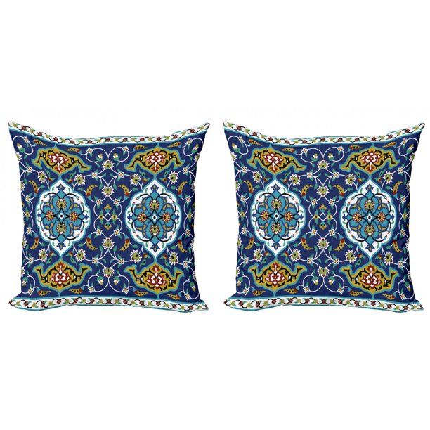 Moroccan Throw Pillow Cushion Cover Pack of 2, Oriental Motif with