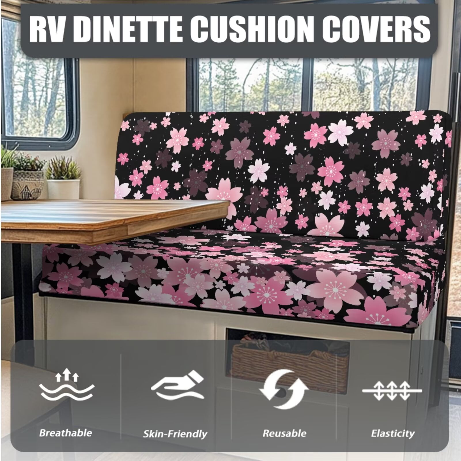 XYZCANDO Cherry Blossom Print RV Sofa Cover RV Couch Cushion Slipcovers Comfortable Loveseat Slipcovers for Travel Couch Stain Resistant Sofa Cover 2 Backrest Cover & 2 Bench Cover