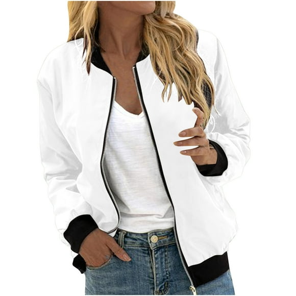 DDAPJ pyju Women's Classic Full Zip Bomber Jacket,Women's Casual Bomber Jacket Lightweight Cropped Lightweight Varsity Jackets Spring Fall Windbreaker Motor Biker Coat with Pockets