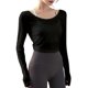 thumbnail image 1 of Women's Open Back Long Sleeve Sheer Workout Crop Top Stretchy Breathable Tie Back Strap Slim Fit Cover Up T-Shirt White L, 1 of 4