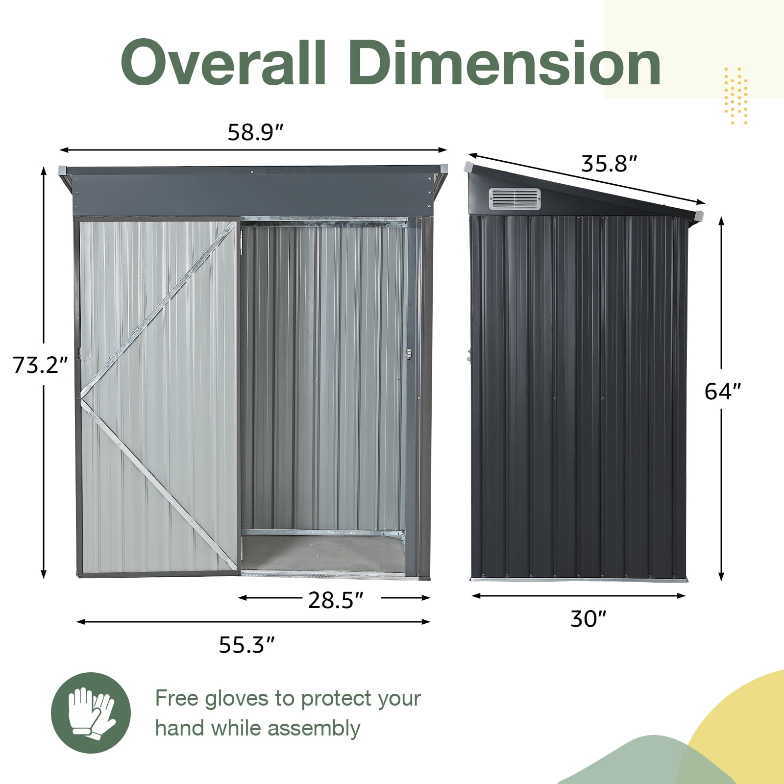 OC Orange-Casual 5' x 3' FT Outdoor Storage Shed, Metal Garden Tool Shed with Lockable Door, Outside Sheds & Storage Galvanized Steel, Black