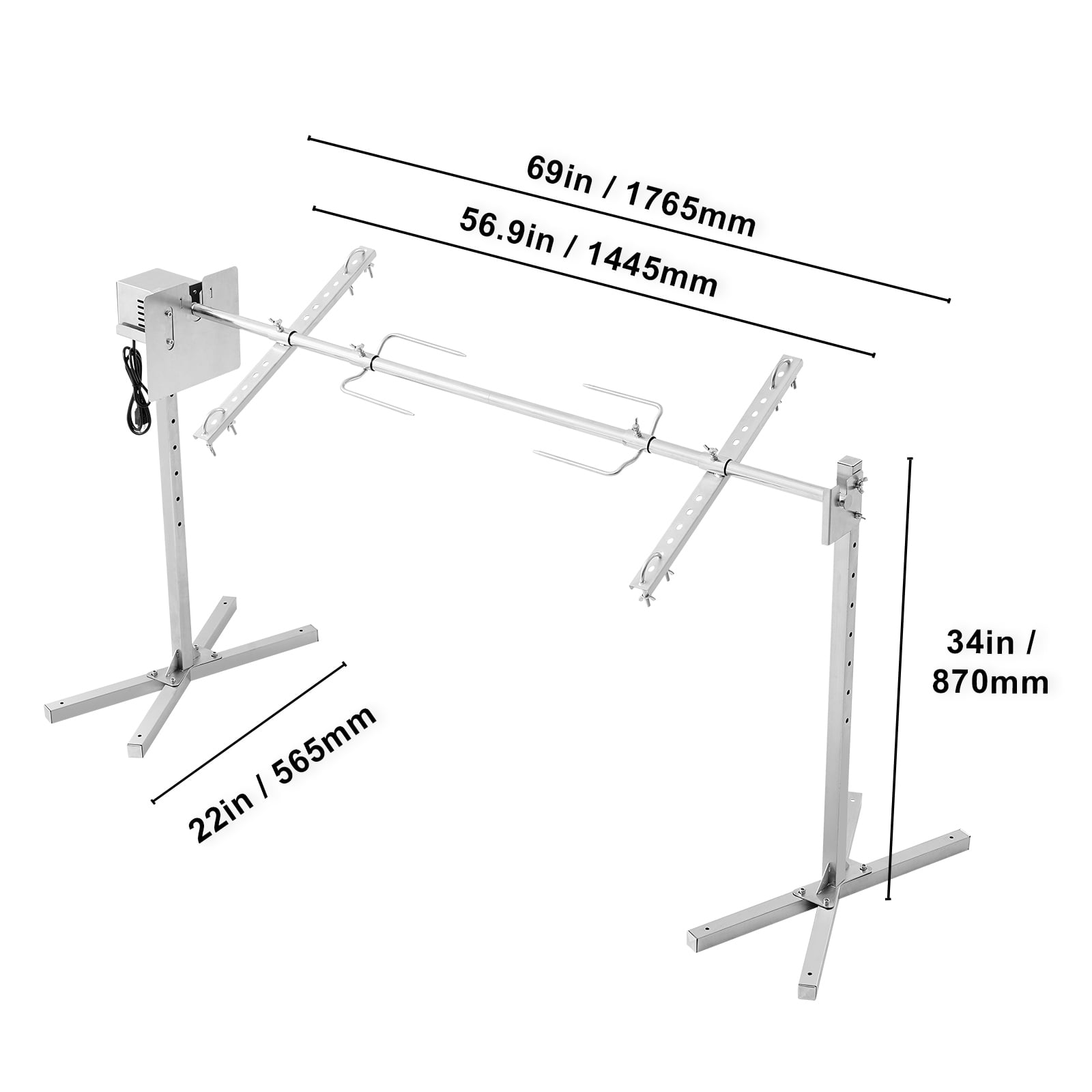 KFFKFF Electric Rotisserie BBQ Kit, 56" with 132 lbs Load, 52W Auto Motor, Adjustable Height, Universal Fit Stand, Stainless Steel, Includes Spit Rod & Heat Guard for Pork & Lamb