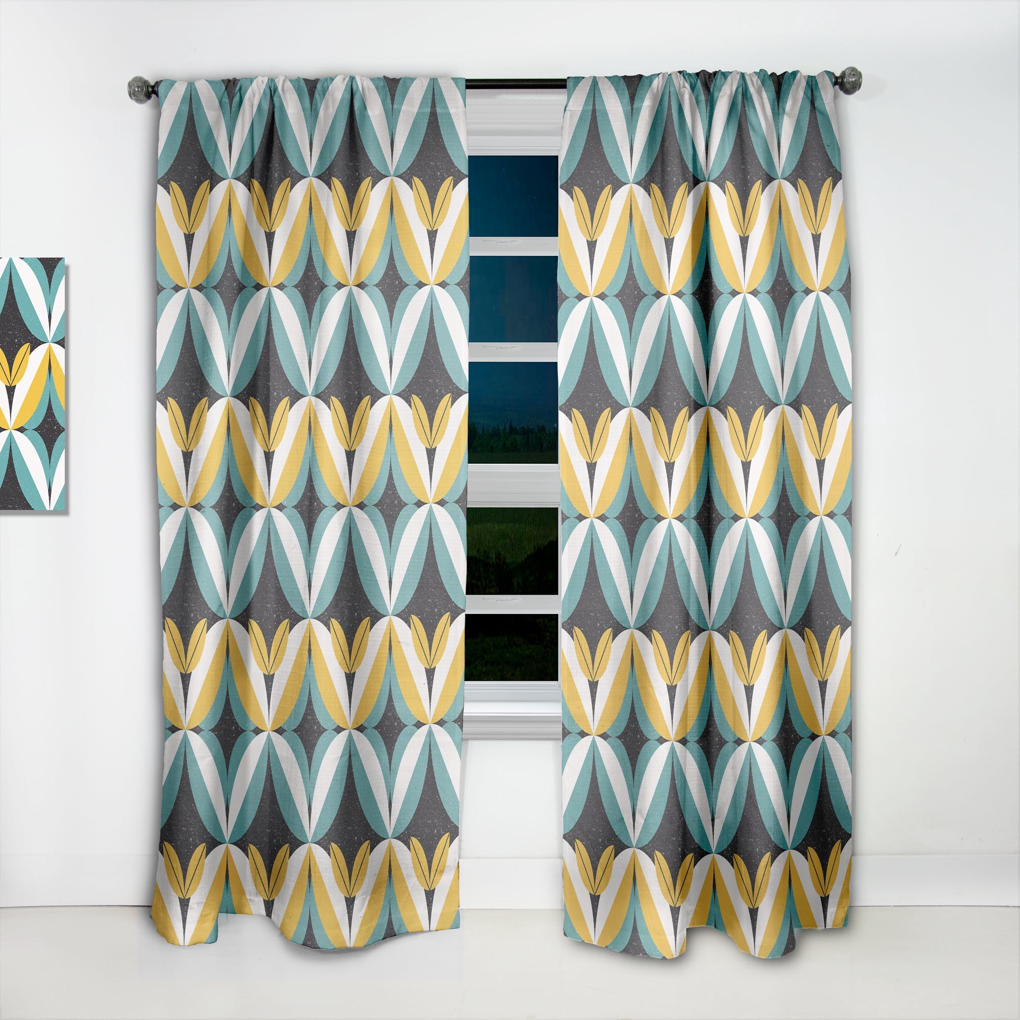 Designart 'Abstract Retro Design VII' Mid-Century Modern Curtain Panel