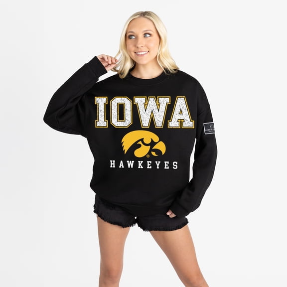 Women's Gameday Couture Black Iowa Hawkeyes Oversized Level Up Black Label Premium Sweatshirt
