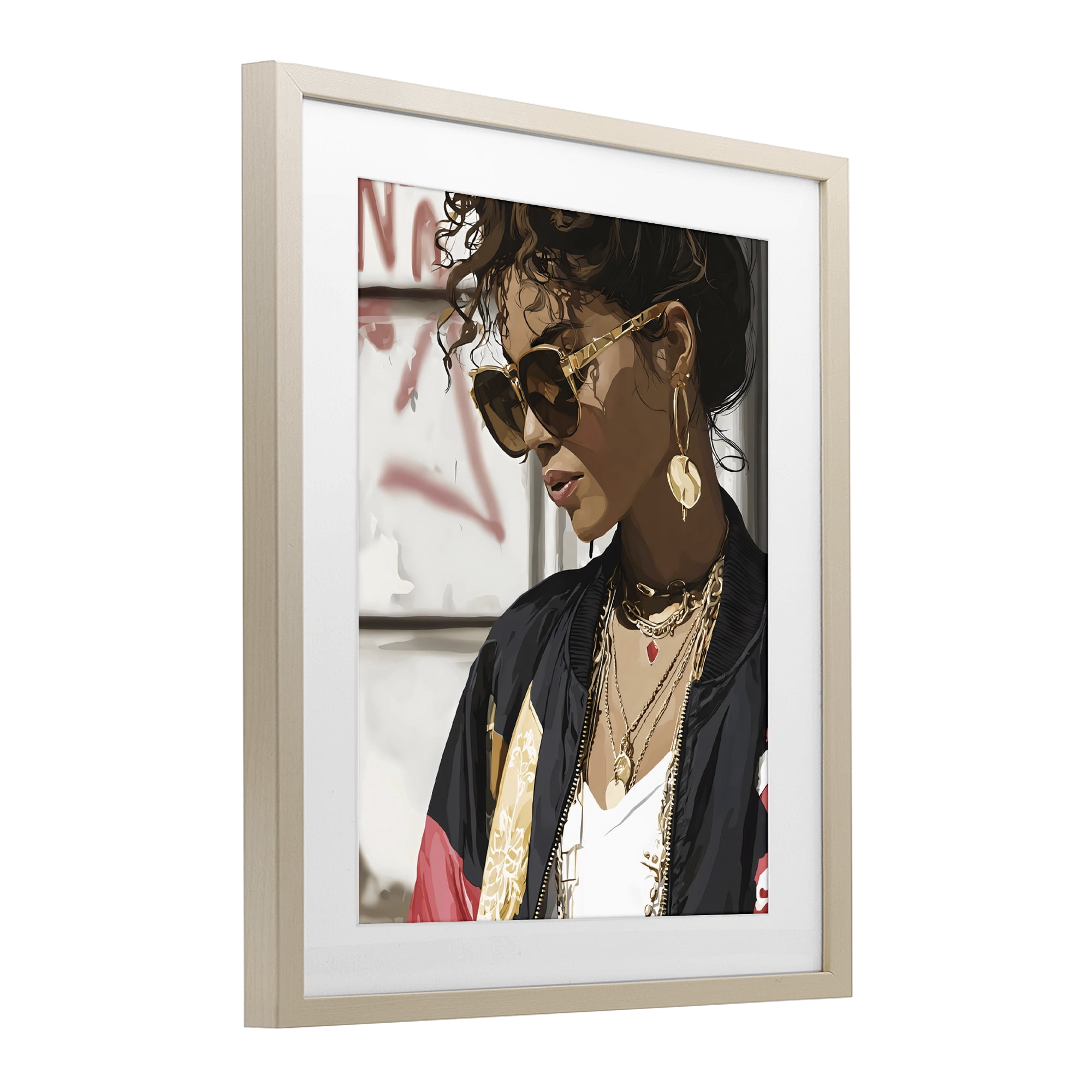 Stupell Industries Woman in Sunglasses With Jewelry Birch Framed Print Under Glass, design by Franklyn Gregory