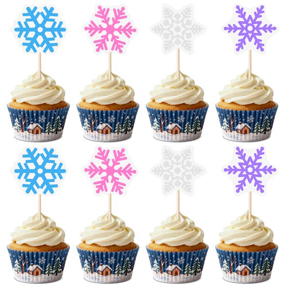 KeaiBear 28 piezas de adornos para cupcakes de copo de nieve