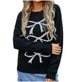 thumbnail image 3 of WRKEKC Women's Bowknot Jacquard Knit Pullover Sweater Long Sleeve Crewneck Winter Fashion Casual Loose Fit Sweater, 3 of 6