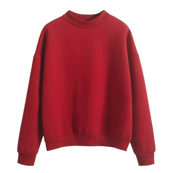 Aocisk Women Solid Color Pullover Hoodie Custom Logo Knitted Thick Autumn Winter Loose Plus Size Hoodies Red L