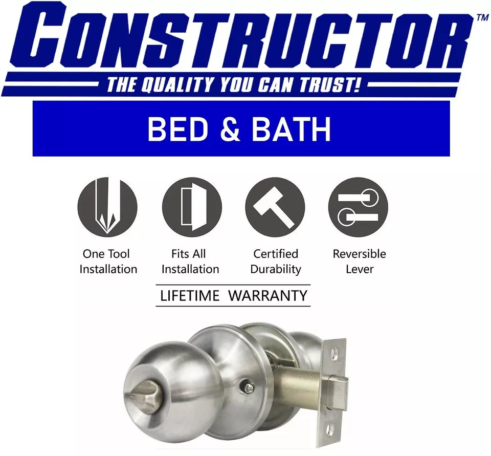 Constructor Privacy No Key Door Knob Handle Lock Bed / Bath Satin Nickel