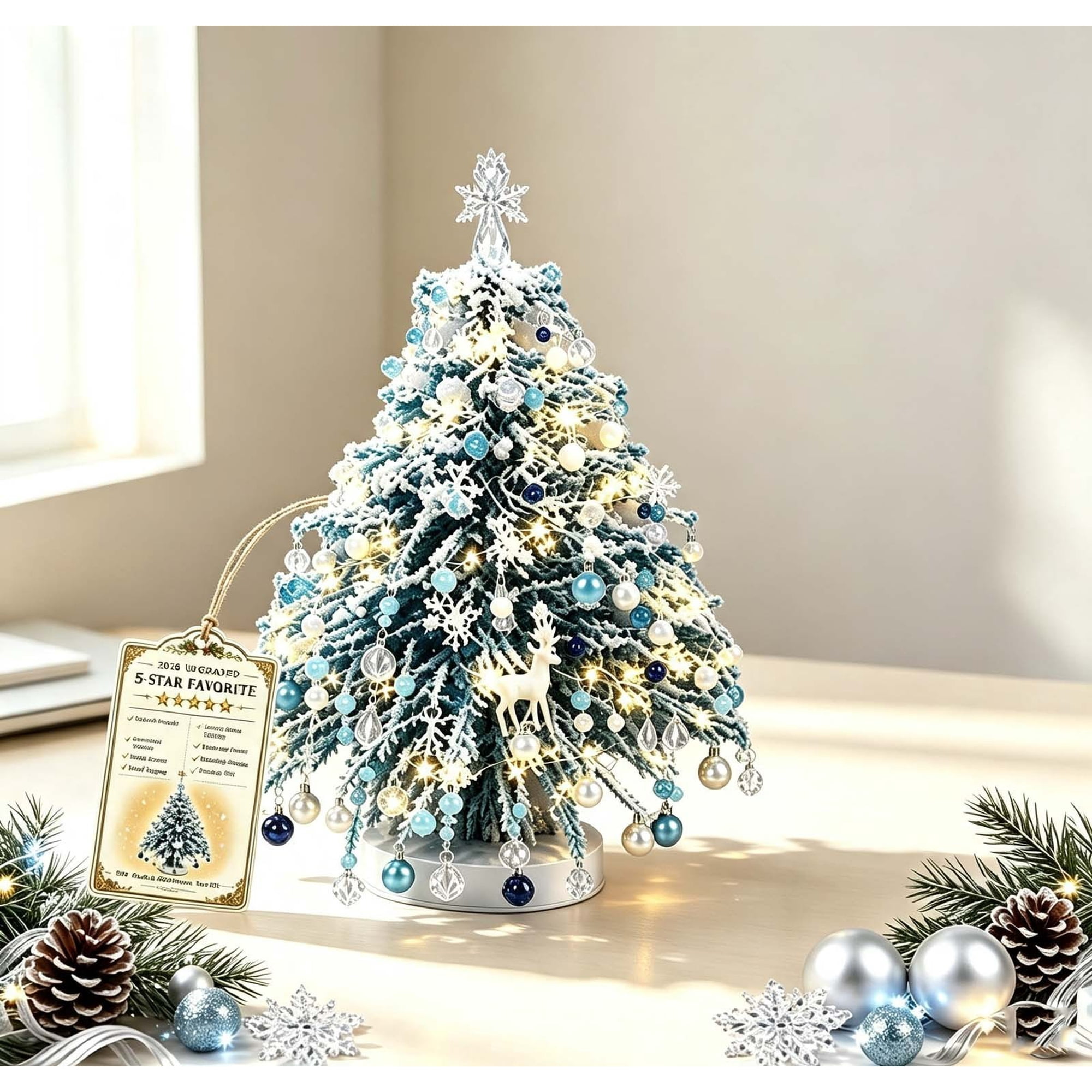 DIY Hand‑Beaded Tabletop Christmas Tree Kit for Adults 3D Pearl Bead Art Craft Handcrafted Plastic Mini Xmas Ornament 8 Inch Festive Christmas Decoration for Home Office Desktop Holiday Party